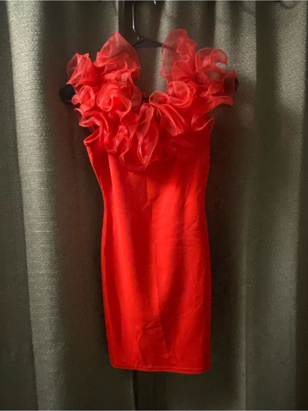 Red Ruffle Neck Sleeveless Dress